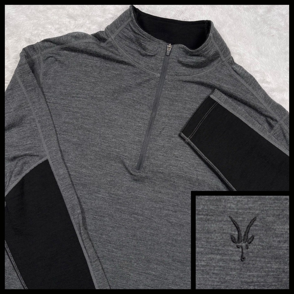 Ibex 1/2 Zip Pullover Men XL (FIT L)Gray Black Merino Wool Colorblock Base Layer
